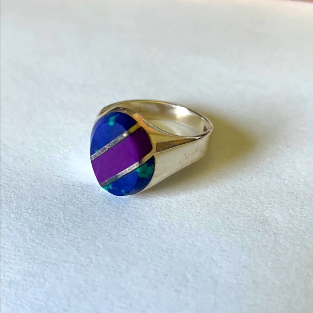 Azurite and sugalite sterling silver 925 inlay southwestern ring size 7 1/2